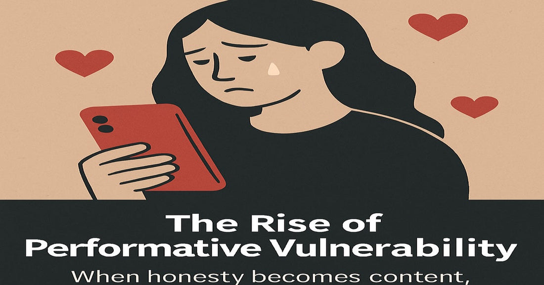 Digital illustration featuring bold capitalized text reading “Not Everything Has to Be Content,” referencing performative vulnerability in leadership and marketing